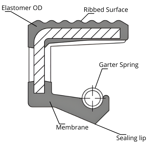 Oil Seal G10 - Rotary shaft seal with a ribbed outer diameter and a spring-loaded sealing lip